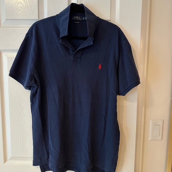 Polo by Ralph Lauren Men's Dark Blue Polo Shirt with Red Logo EUC - Picture 1 of 5